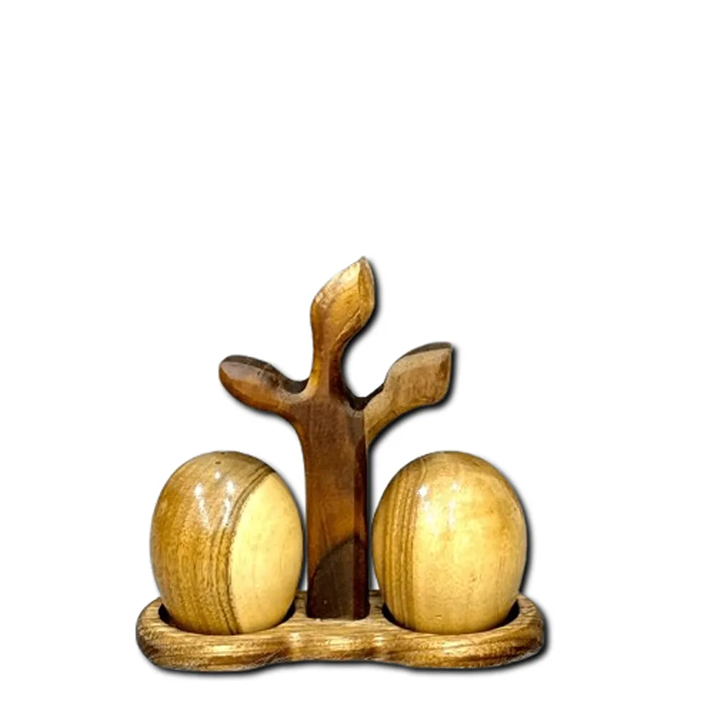 2-piece- wooden-salt-shaker-set-with-stand نمکدان چوبی 2تایی با استند - Image 1
