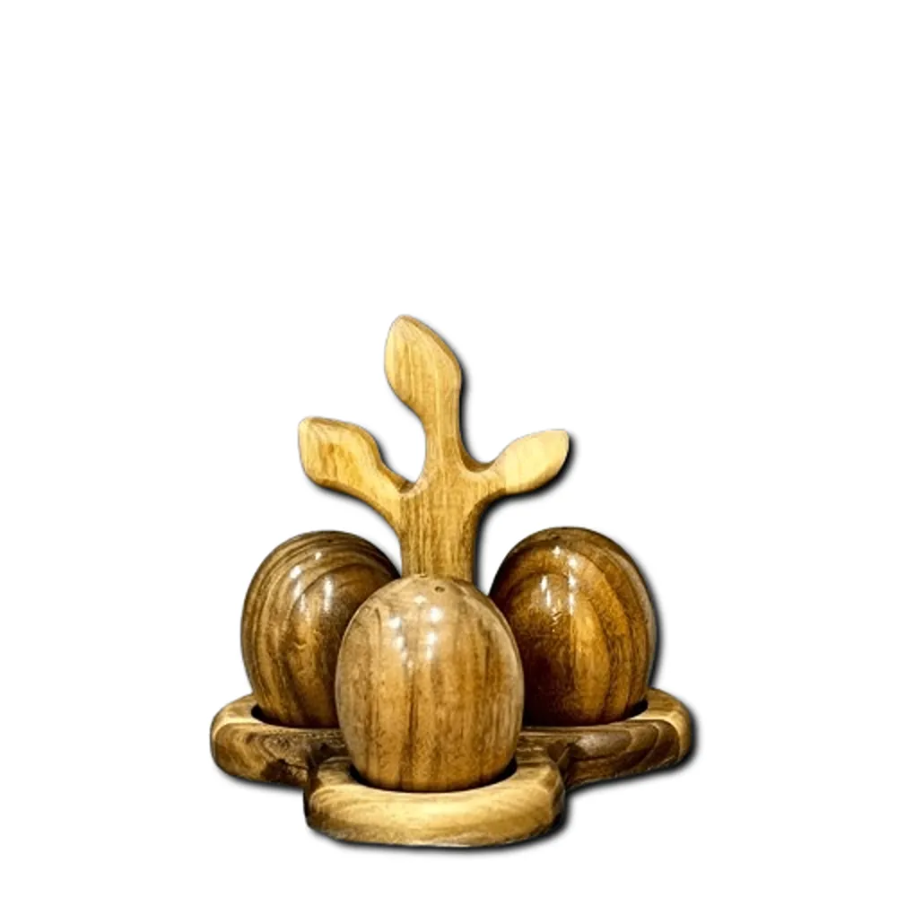 3-piece- wooden-salt-shaker-set-with-stand نمکدان چوبی 3تایی با استند - Image 1